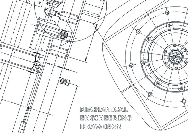 Blauwdruk, schets. Vectorillustratie engineering. Cover, flyer, banner, achtergrond. Instrument-making tekening - Vector, afbeelding