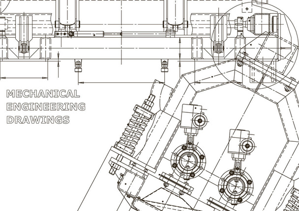 Sistemas de design assistidos por computador. Ilustrações técnicas, antecedentes. Desenho de engenharia mecânica. Indústria de construção de máquinas. Desenhos para fabricação de instrumentos. Planta, diagrama
 - Vetor, Imagem