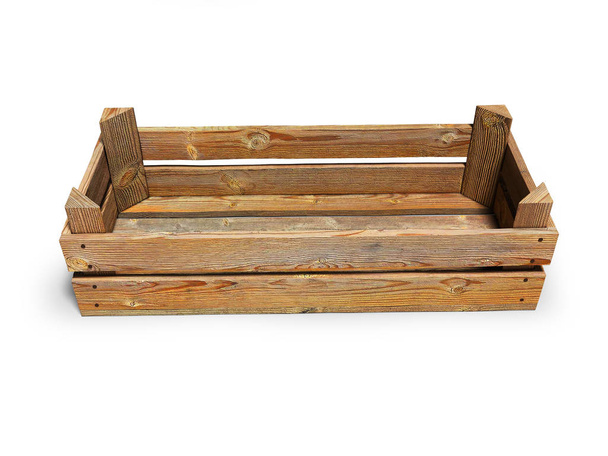 Wooden box for loading vegetables and fruit 3d render on white background with shadow - Photo, Image