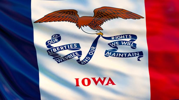 Iowa flag. Waving flag of Iowa state, United States of America. 3d illustration - Photo, Image