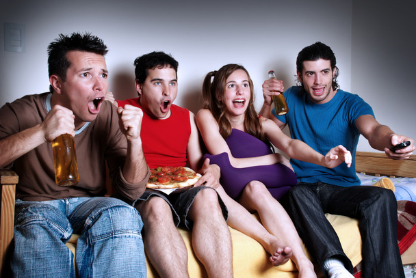 The emotional fans watching TV - Фото, изображение