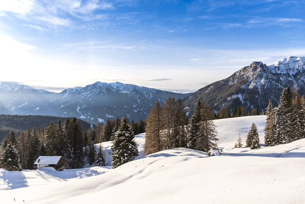 Amazing mountain view covered with fluffy snow - Fotoğraf, Görsel