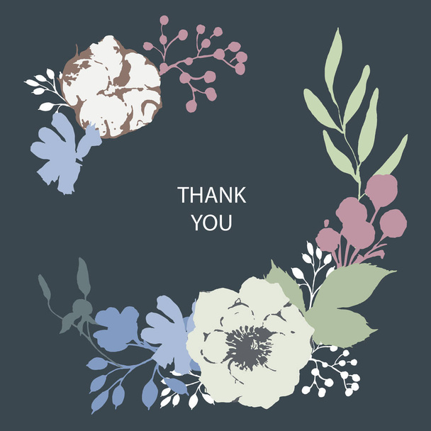 Vector vintage watercolor natural greeting card with anemone, wildflowers, cotton, leaf and buds, botanical floral illustration - Vector, Image