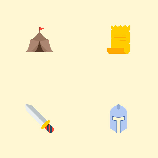 Set of gaming icons flat style symbols with knight helmet, medieval barracks, magical scrolled and other icons for your web mobile app logo design. - Photo, Image