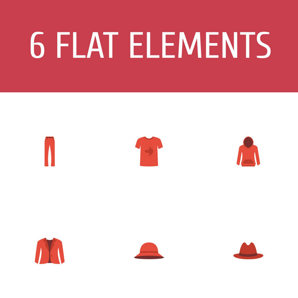 Set von Kleidungssymbolen Flache Stilsymbole mit T-Shirt, Hose, Panama und anderen Symbolen für Ihr Web-Logo für mobile Apps. - Vektor, Bild