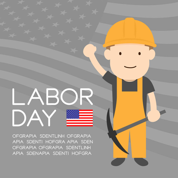 Den práce Spojených států amerických, pracovník muž ilustrace postav izolované na usa vlajka vzor šedé barvy pozadí, s kopií prostor - Vektor, obrázek