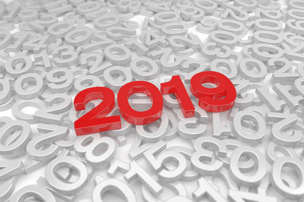 3d render - new year 2019 in red and past years on a white background. - Foto, Imagem