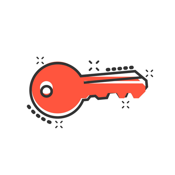 Key icon in comic style. Access login vector cartoon illustration pictogram. Password key business concept splash effect. - Vector, Image