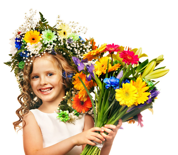 Little girl with flower hairstyle. - Photo, Image