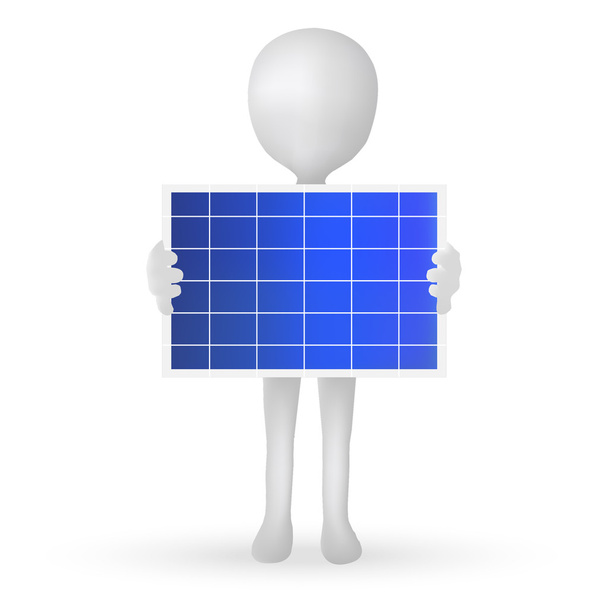 EPS 10 - small 3d man hands holding a solar panel - 写真・画像