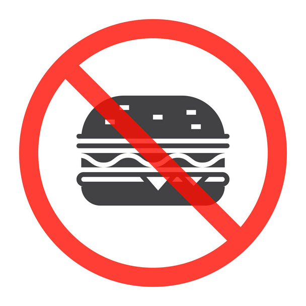 Burger icon in prohibition red circle, No fast food ban or stop sign, forbidden symbol. Vector illustration isolated on white - Vektor, obrázek