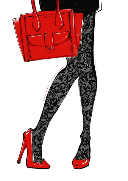 Womans legs in high heels and a red bag. - Fotó, kép