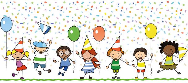 boldog gyerekek ünnepli születésnapi party - gyerekek illusztráció - Vektor, kép