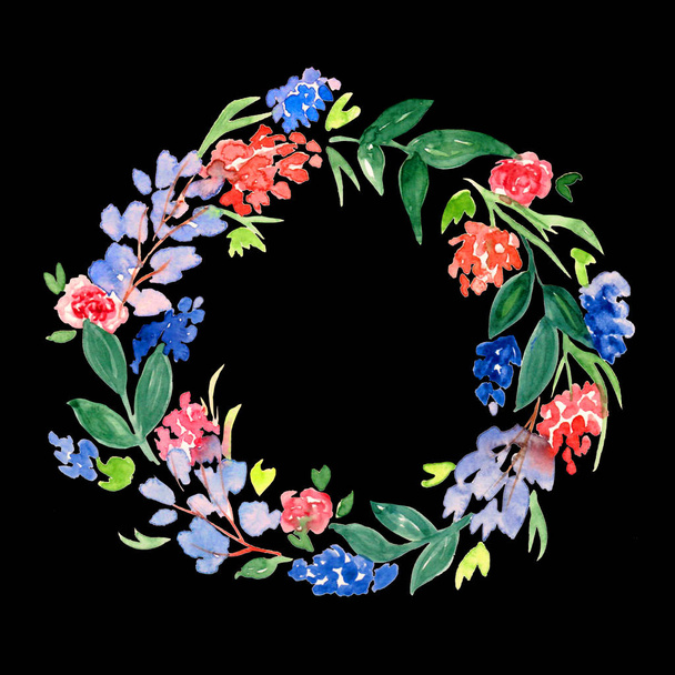 Akvarelu věnec s listy a květy pro svatební matky den, den svatého Valentýna, - Fotografie, Obrázek