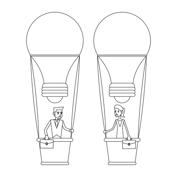 Obchodní spolupracovníky v horkovzdušné balóny s kufříky vektorové ilustrace grafický design - Vektor, obrázek