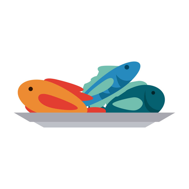 Kalat mereneläviä lautasen sarjakuva vektori kuvitus graafinen suunnittelu
 - Vektori, kuva