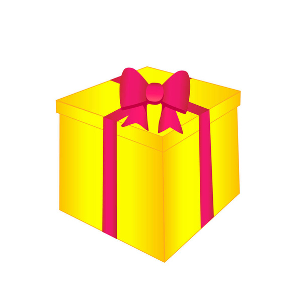 Yellow gift with a pink bow - Διάνυσμα, εικόνα