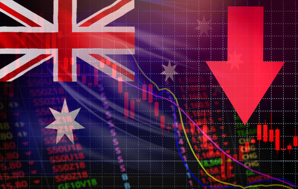 Австралийский фондовый кризис Красная стрелка вниз график падения / анализ биржевого рынка форекс график бизнеса финансировать денежный кризис, теряя двигаться вниз с флагом Австралии
 - Фото, изображение