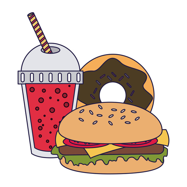 Comida rápida combo hamburguesa y donut con soda vector ilustración diseño gráfico
 - Vector, imagen