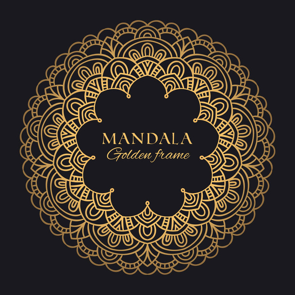 マンダラ ベクトルの幾何学的なラウンド フレーム。東洋の飾りの豪華なデザイン。黒い背景に金色の装飾的なグラフィック要素 - ベクター画像