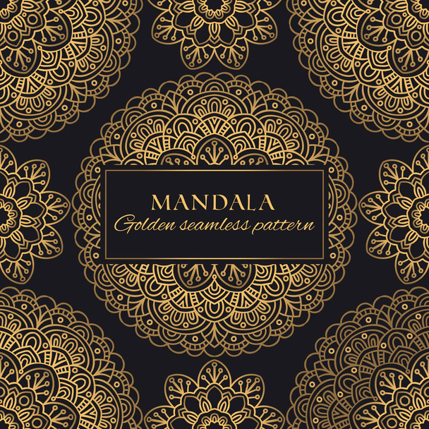 マンダラ ベクターのシームレスなパターン。高級黒い背景に黄金のアラビア語要素と華やかな背景。プリントや装飾のためのプレミアム テクスチャ - ベクター画像