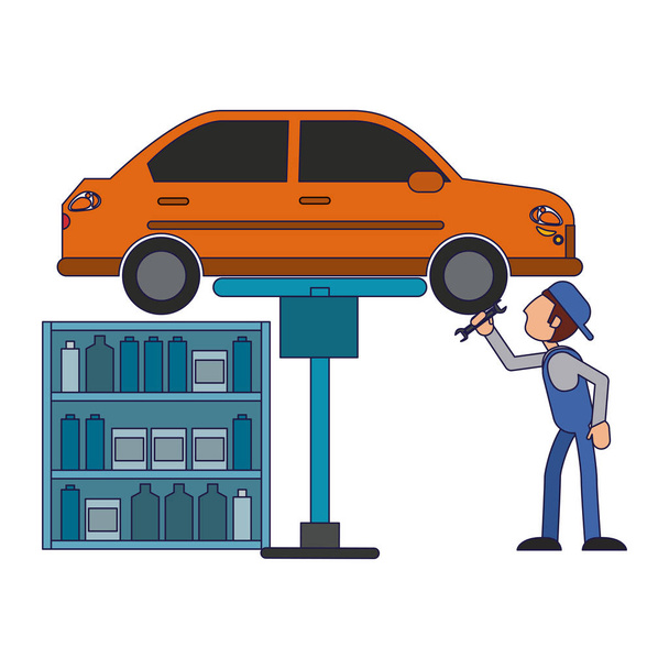 Car mechanic ficinr vehicle with wrench vector illustration graphic design - Vector, Image