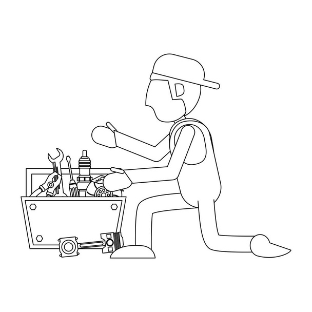 Automechaniker mit Werkzeugkasten-Vektor-Illustration Grafik-Design - Vektor, Bild