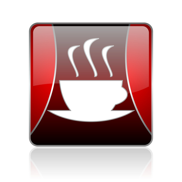 coffee red square web glossy icon - Фото, изображение