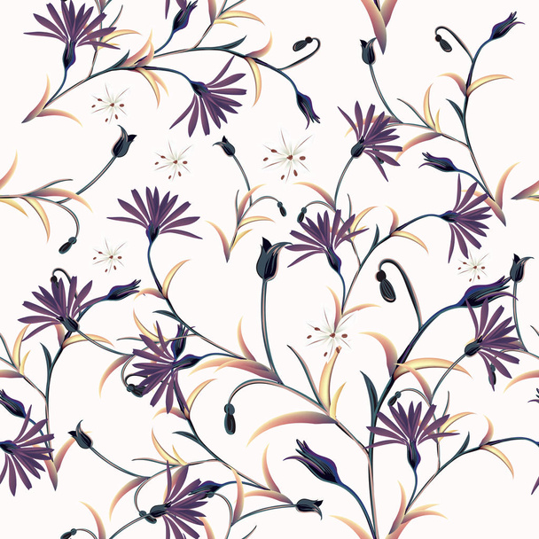 Fashion vector pattern with flowers in vintage style - Vektör, Görsel