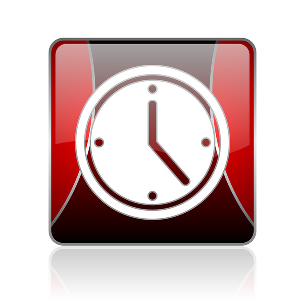 clock red square web glossy icon - Fotoğraf, Görsel