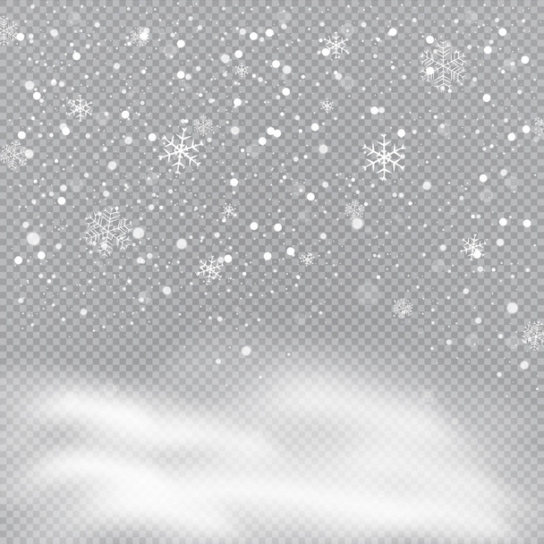 Nieve y viento sobre fondo transparente. Gradiente blanco elemento decorativo, vector illustration.Winter y nieve con niebla. - Vector, imagen