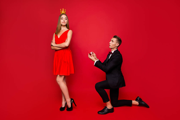 Full length body size portrait of two attractive people crowned  - Fotoğraf, Görsel