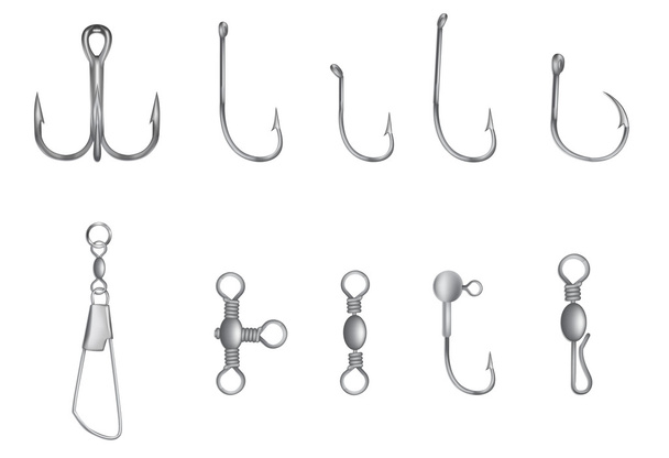 hooks and other fishing equipment vector illustration - Vector, Image