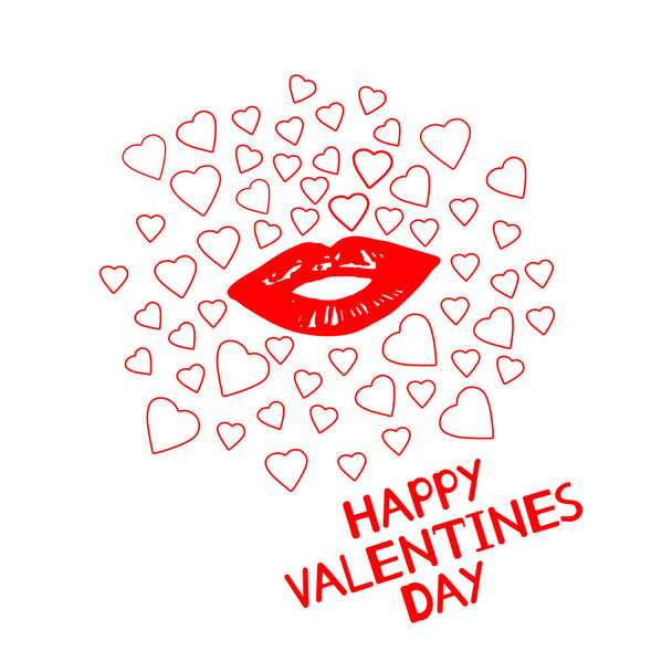 Happy Valentines Day - karta z serca i warg. Ilustracja wektorowa - Wektor, obraz