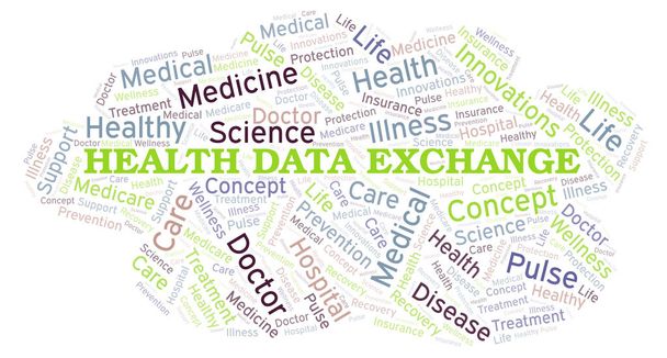 Health Data Exchange word cloud. Wordcloud made with text only. - Photo, Image
