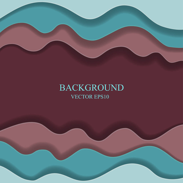  Colored paper waves, abstract, geometric background texture  layers of depth in shades of blue and maroon. Paper cut style. Vector illustration. - Vector, Image