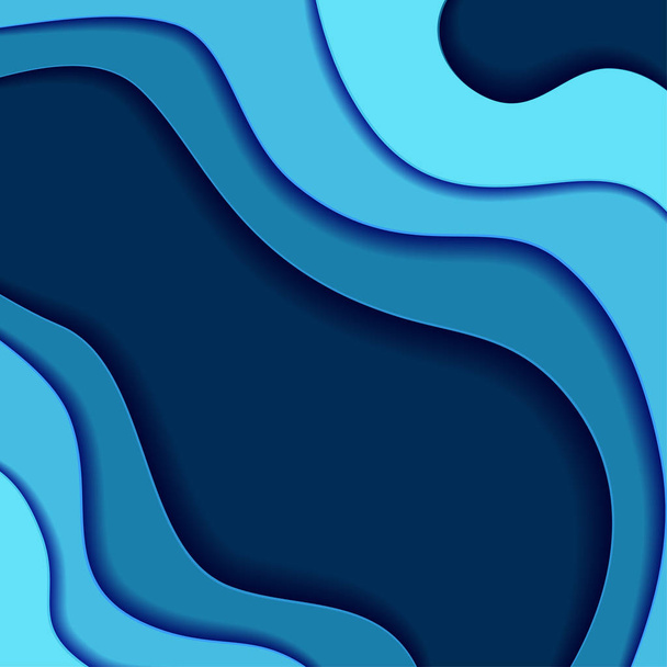 Colored paper waves, abstract, geometric background texture  layers of depth in shades of blue. Paper cut style. Vector illustration. - Vector, imagen