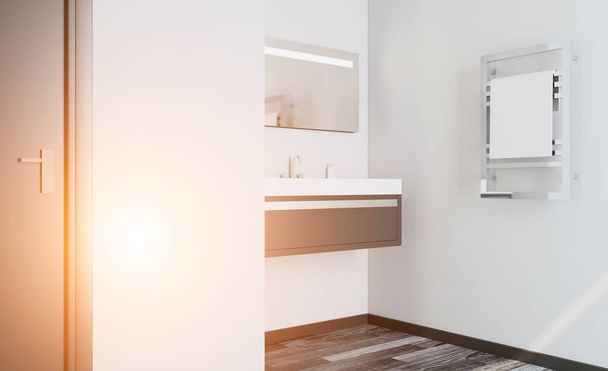 Modern bathroom including bath and sink. 3D rendering. Sunset - Valokuva, kuva
