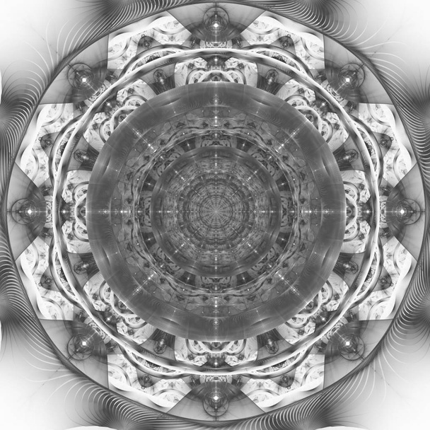 Dark blue fractal mandala on black background. Crazy abstract fractal shapes with kaleidoscopical pattern - Photo, Image