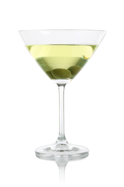 Martini glass with olives isolated on white - Foto, imagen