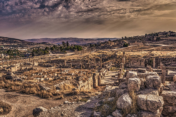 Jerash - September 29, 2018: Ancient Roman ruins of Jerash, Jordan - Photo, Image