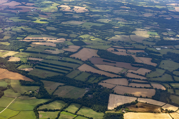british countryside farmed fields aerial view landscape panorama - Foto, Imagen