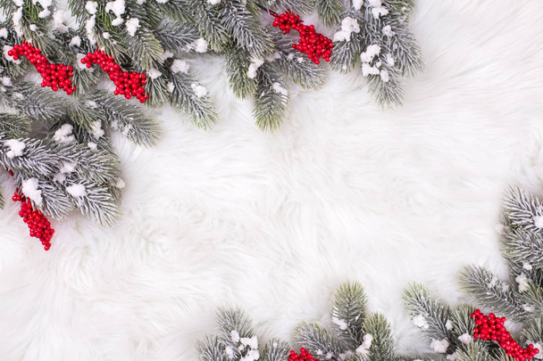 festive winter holidays composition with fir tree branches and christmas decorations - 写真・画像