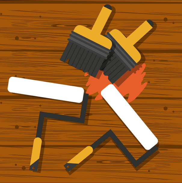 Будівельні інструменти на дерев'яній підлозі мультфільми Векторні ілюстрації графічний дизайн
 - Вектор, зображення