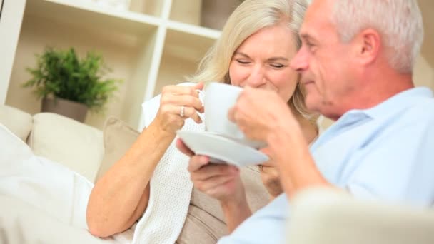 Attractive Mature Couple Drinking Coffee - Πλάνα, βίντεο