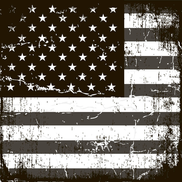 Amerikai zászló háttér. Grunge éves vektor sablon. Vízszintes tájolású. Fekete-fehér színskála. Fekete-fehér. Grunge rétegek lehet könnyen szerkeszthető - Vektor, kép