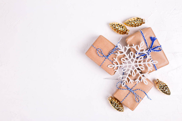festive gift boxes wrapped in wrapping paper - Photo, image