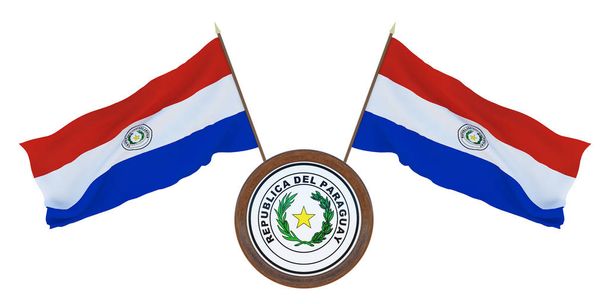  Nationale vlag en het wapen 3d illustratie van Paraguay. Achtergrond voor editors en ontwerpers. Nationale e - Foto, afbeelding
