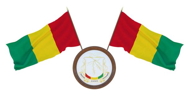 National flag and the coat of arms 3D illustration of Guinea. Background for editors and designers. National holiday - Photo, Image