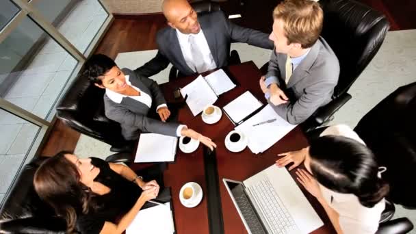Overhead View of Multi Ethnic Business Team Congratulations - Footage, Video